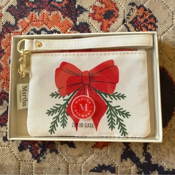 Martha Stewart Cream Canvas Pouch with Red Bow and Cedar Bows - Picture 3 of 3
